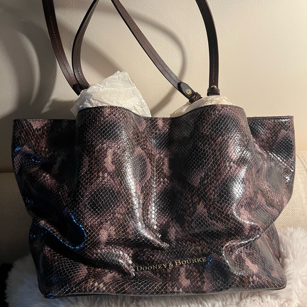 Dooney & Bourke City Python Embossed Leather Flynn In Brown/Gray/Black Purse
